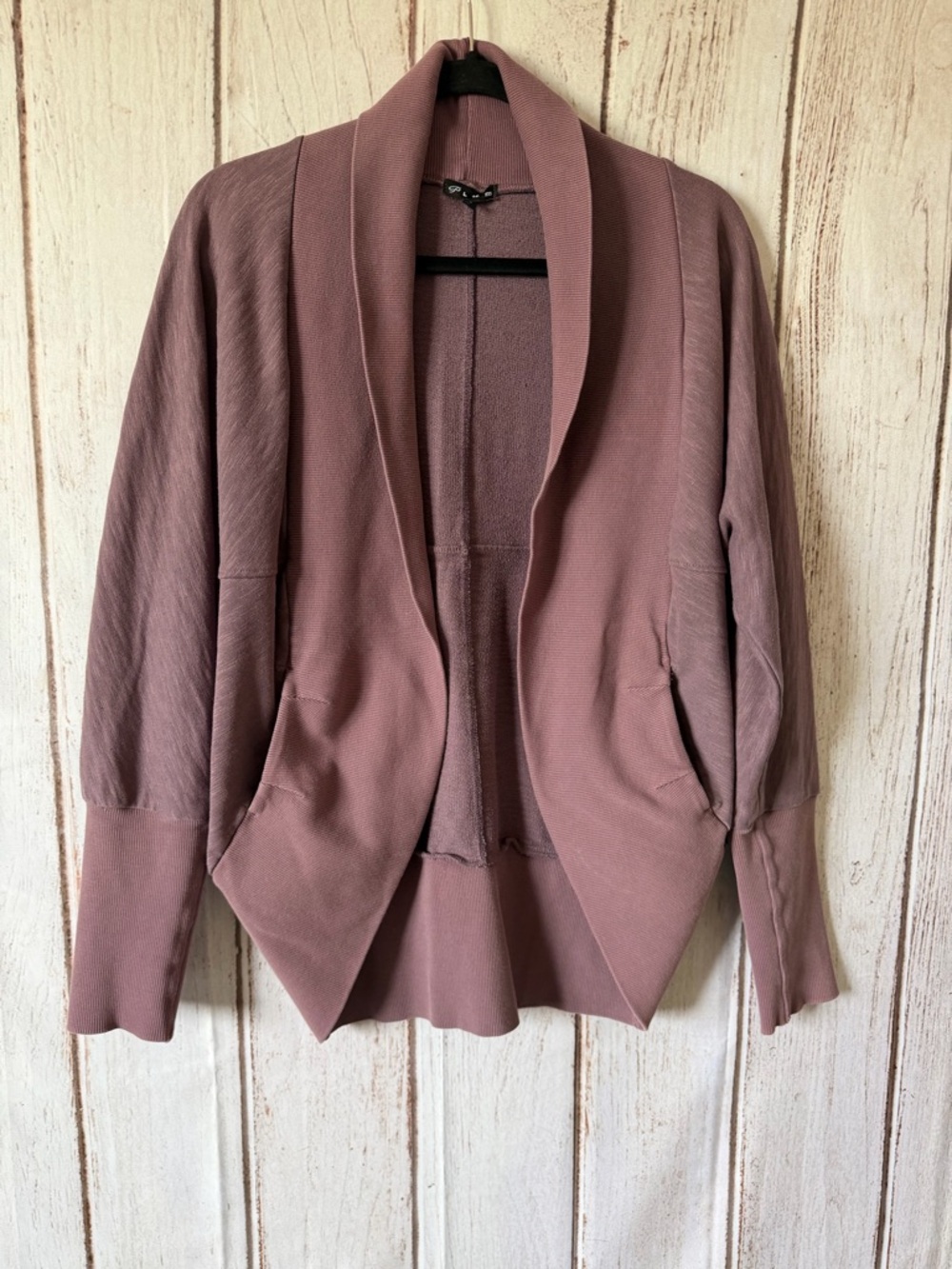 Plum Mauve Open Front Shawl Collar Dolman Sleeve Cardigan Size S